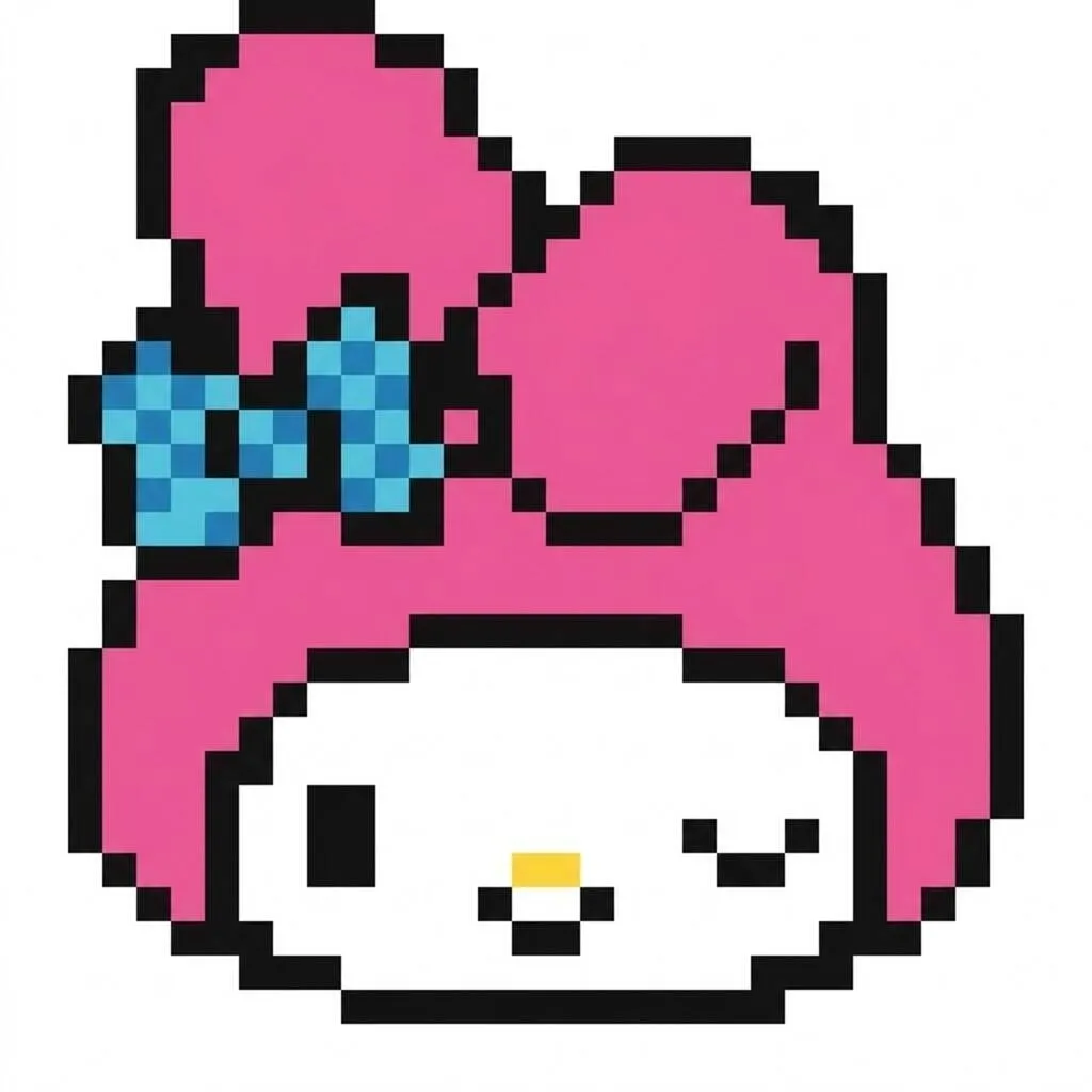 Pixel Art da Hello Kitty com Desenho de Orelhas de Coelho