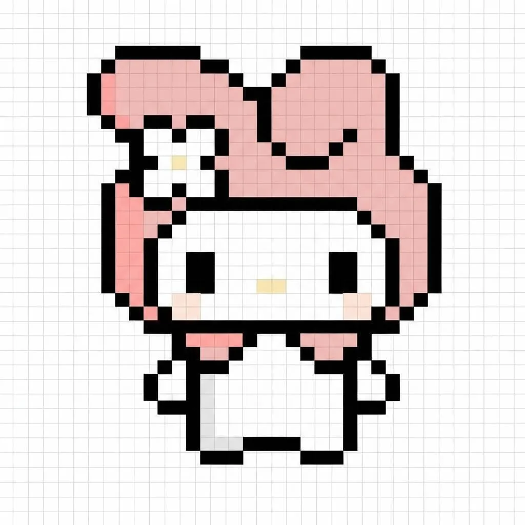 Bonjour Kitty Pixel Art avec Pink Kitty et dessin de fleurs