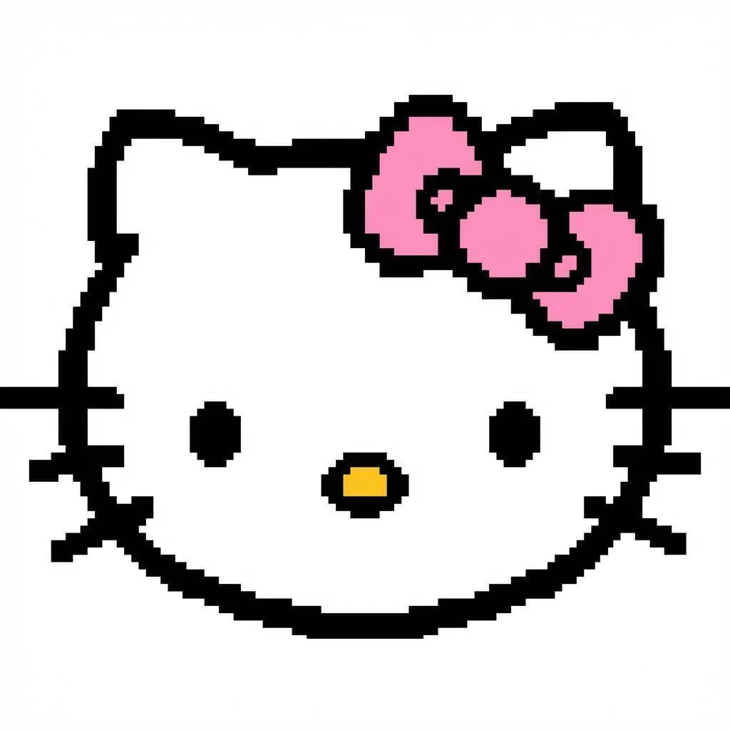 Pixelkunst von Hallo Kitty mit entzückender rosa Schleife