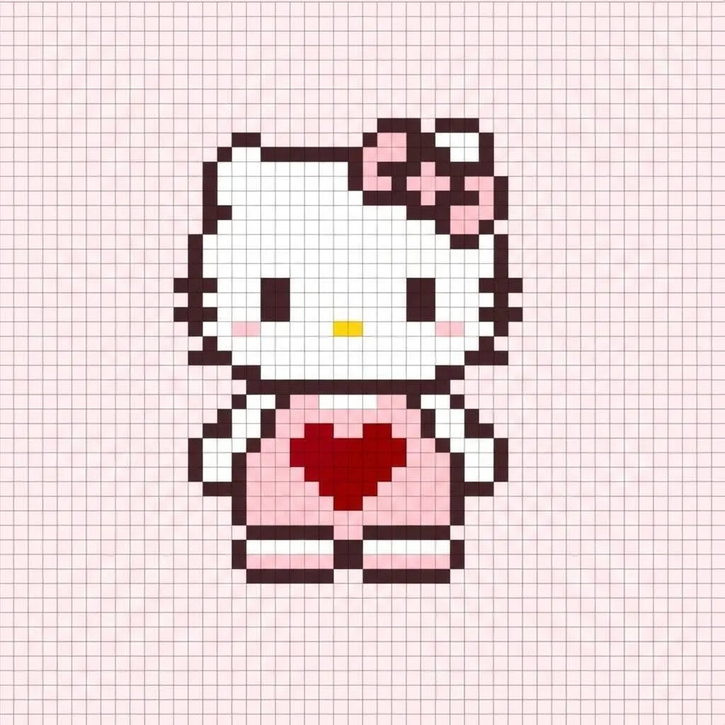 Pixelkunst von Hallo Kitty mit rosa Herzdesign