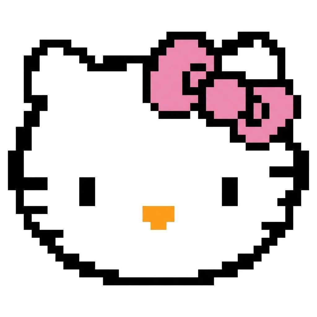Pixel Art Cześć Kotku z uroczą różową kokardką