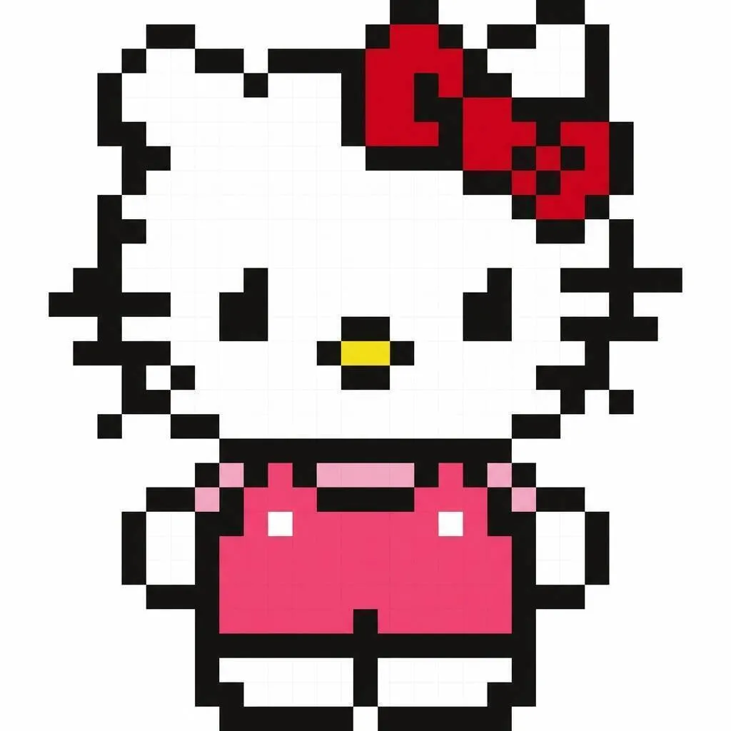Cześć Kotku Pixel Art z uroczym rysunkiem różowej sukienki