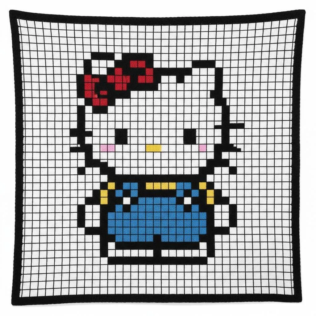 Cześć Kotku Pixel Art z rysunkiem Cute Kitty w kolorze niebieskim