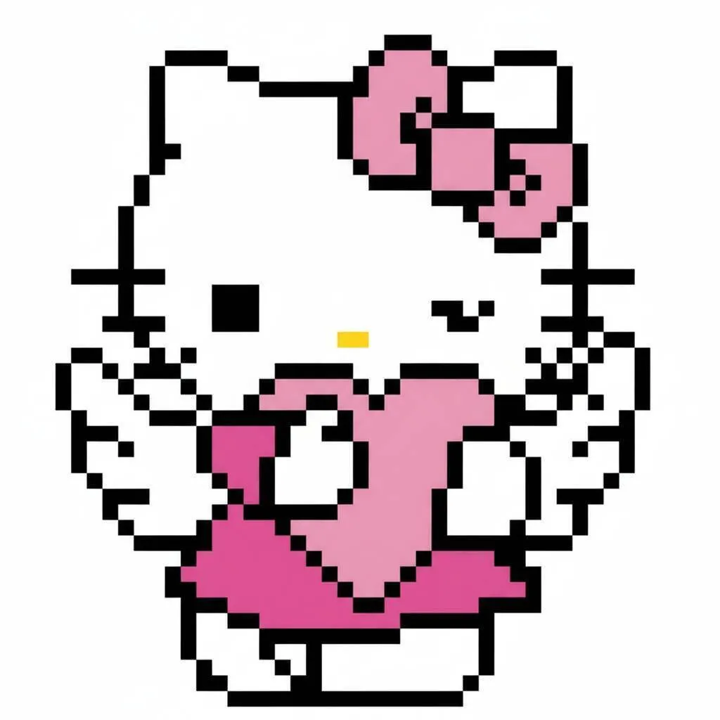 Pixelkunst von Hallo Kitty mit rosa Herzdesign