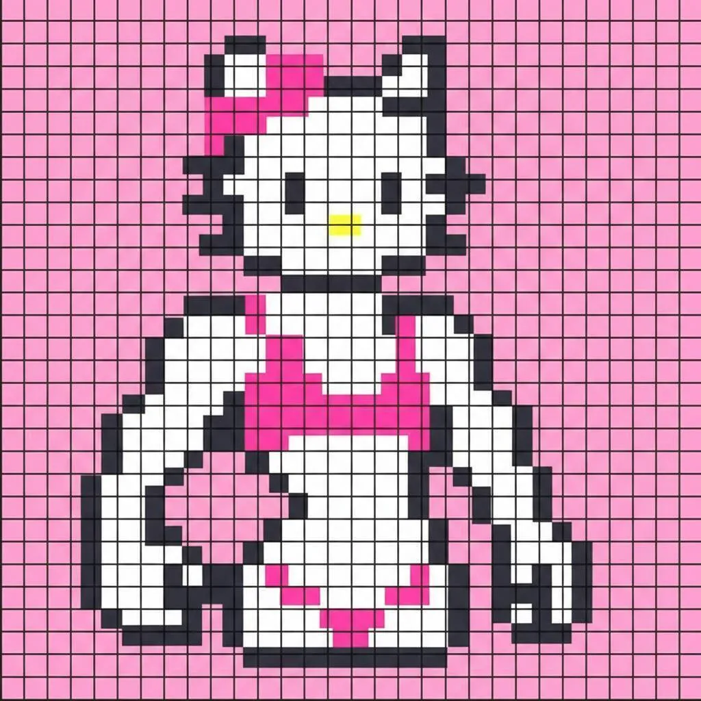 Pixelkunst von Hallo Kitty mit rosa Bikini-Design