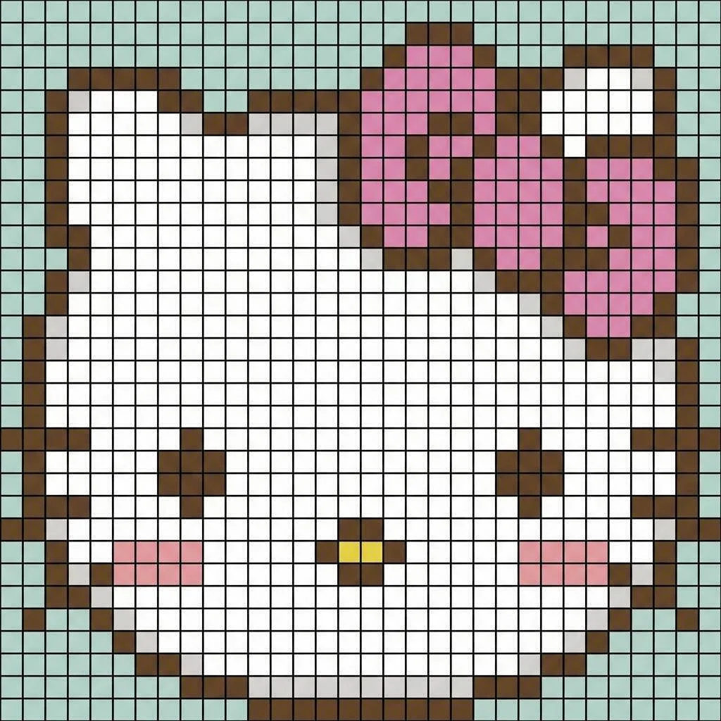 Pixelkunst von Hallo Kitty mit entzückender rosa Schleife