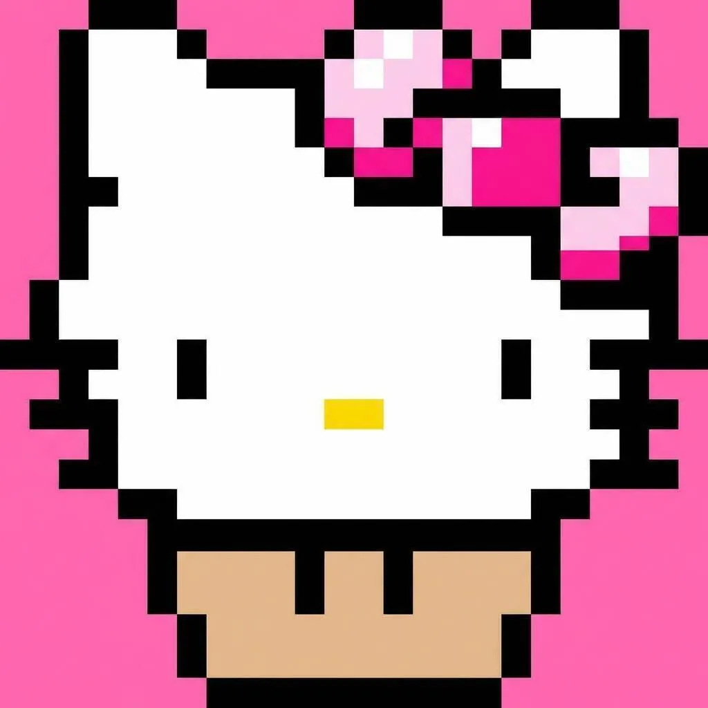 Pixel Art de hola gatito con lindo cupcake
