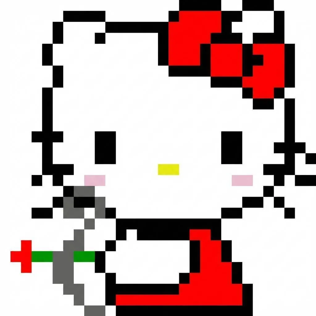 Pixel Art de hola gatito con Dibujo de Kitty con Flor