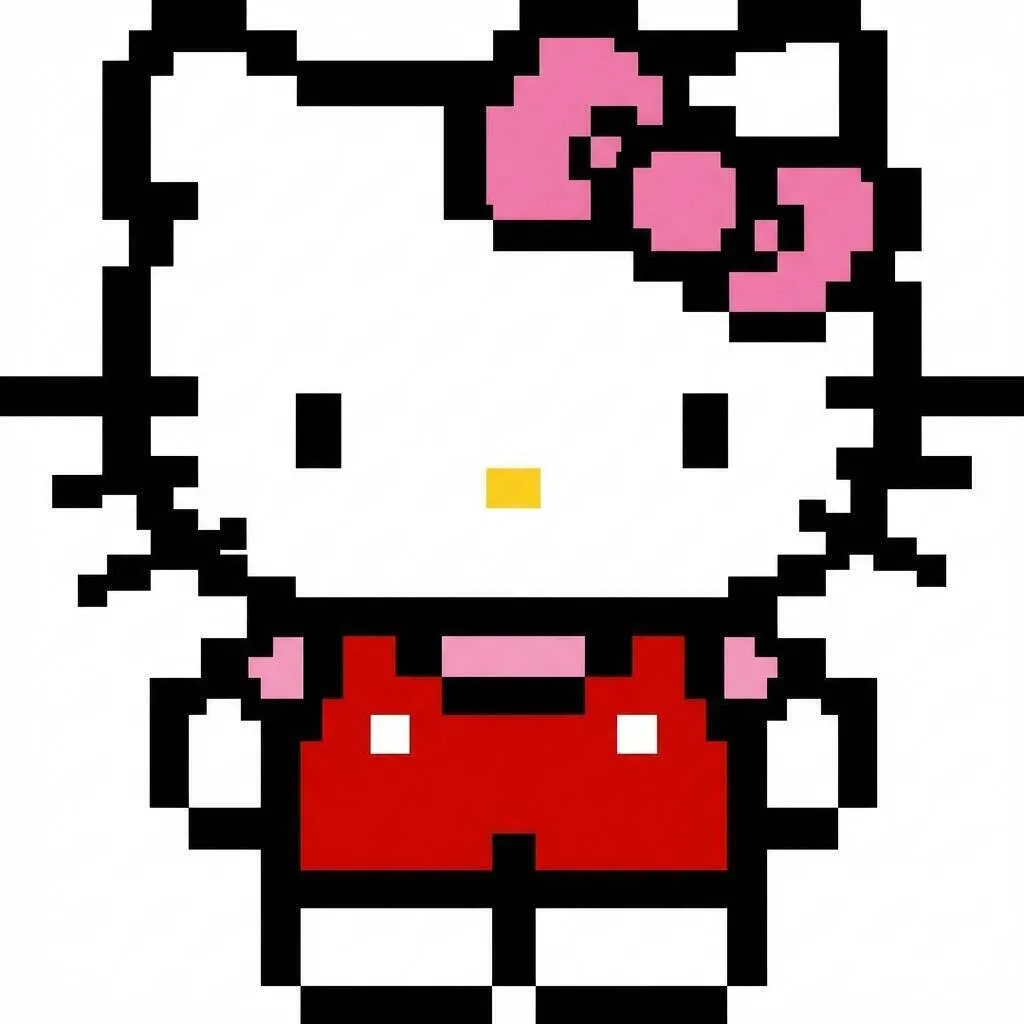 Pixel Art de hola gatito con adorable lazo rosa