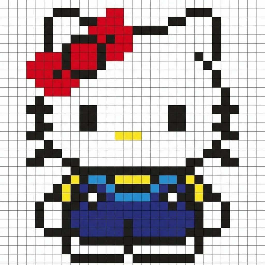 Pixel Art de hola gatito con dibujo de vestido azul