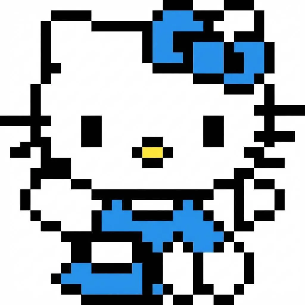 Pixel Art de hola gatito con diseño adorable y lazo azul