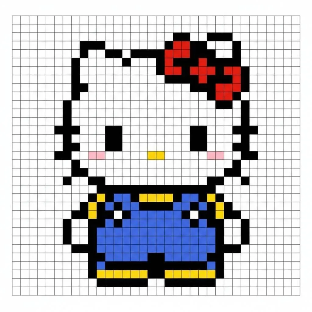 Pixel Art de hola gatito con diseño de mono azul