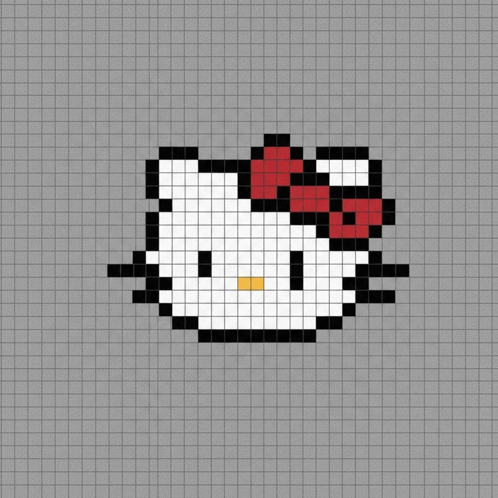 Pixel Art da Hello Kitty com Laço Vermelho