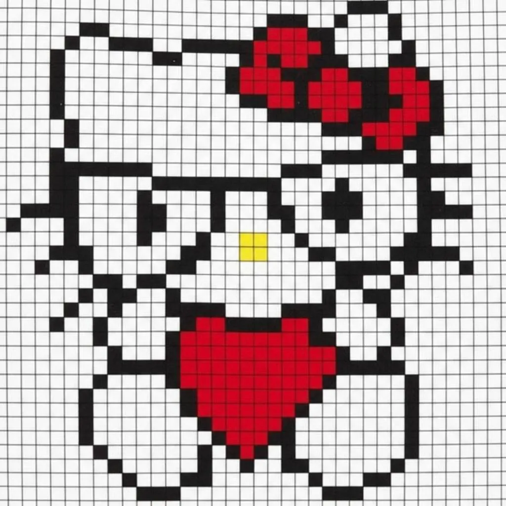 Pixel Art da Hello Kitty com Desenho de Coração Vermelho