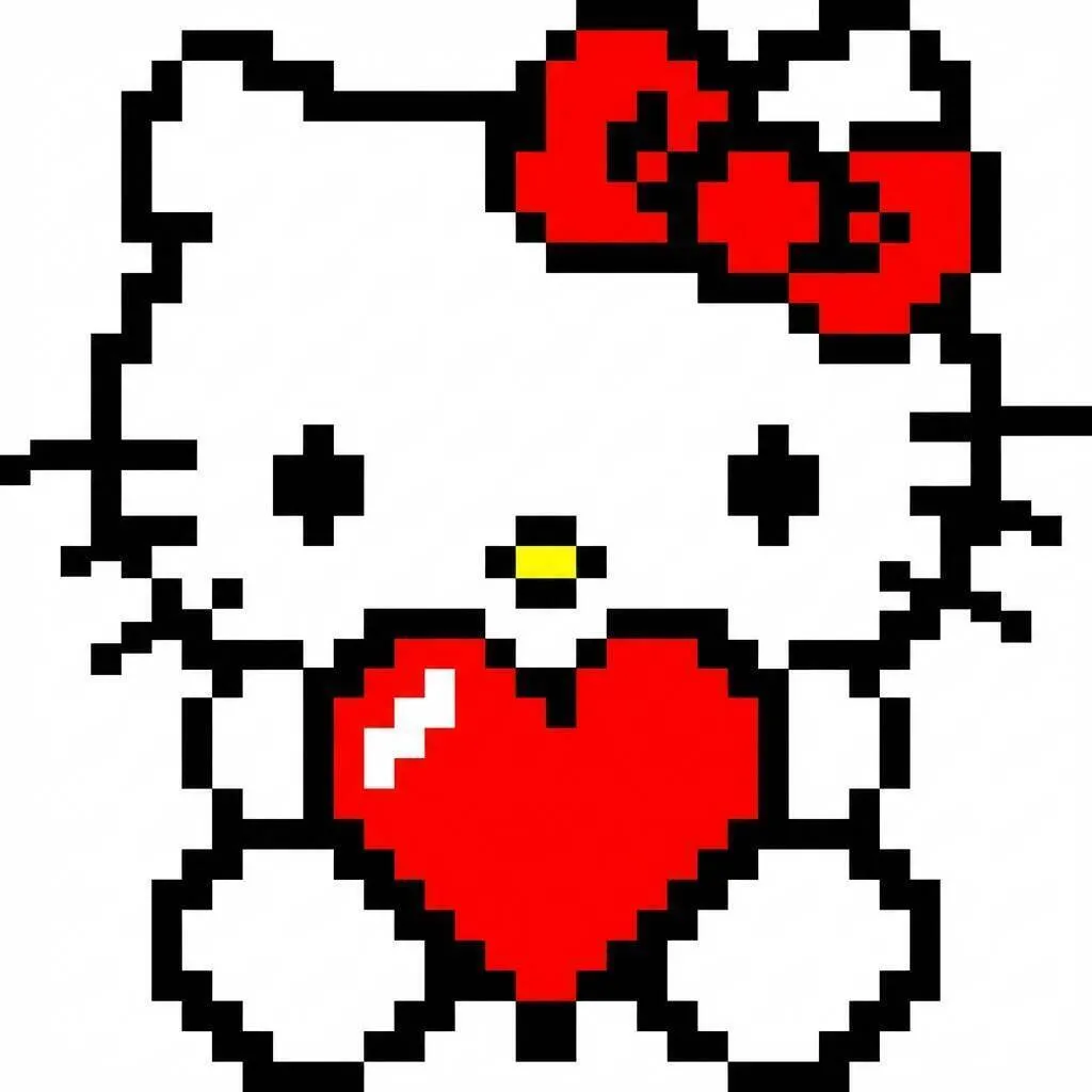 Pixel Art da Hello Kitty com Desenho de Coração Vermelho