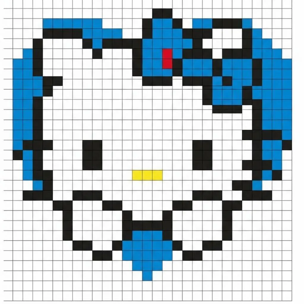 Pixel Art da Hello Kitty com Laço Azul Adorável