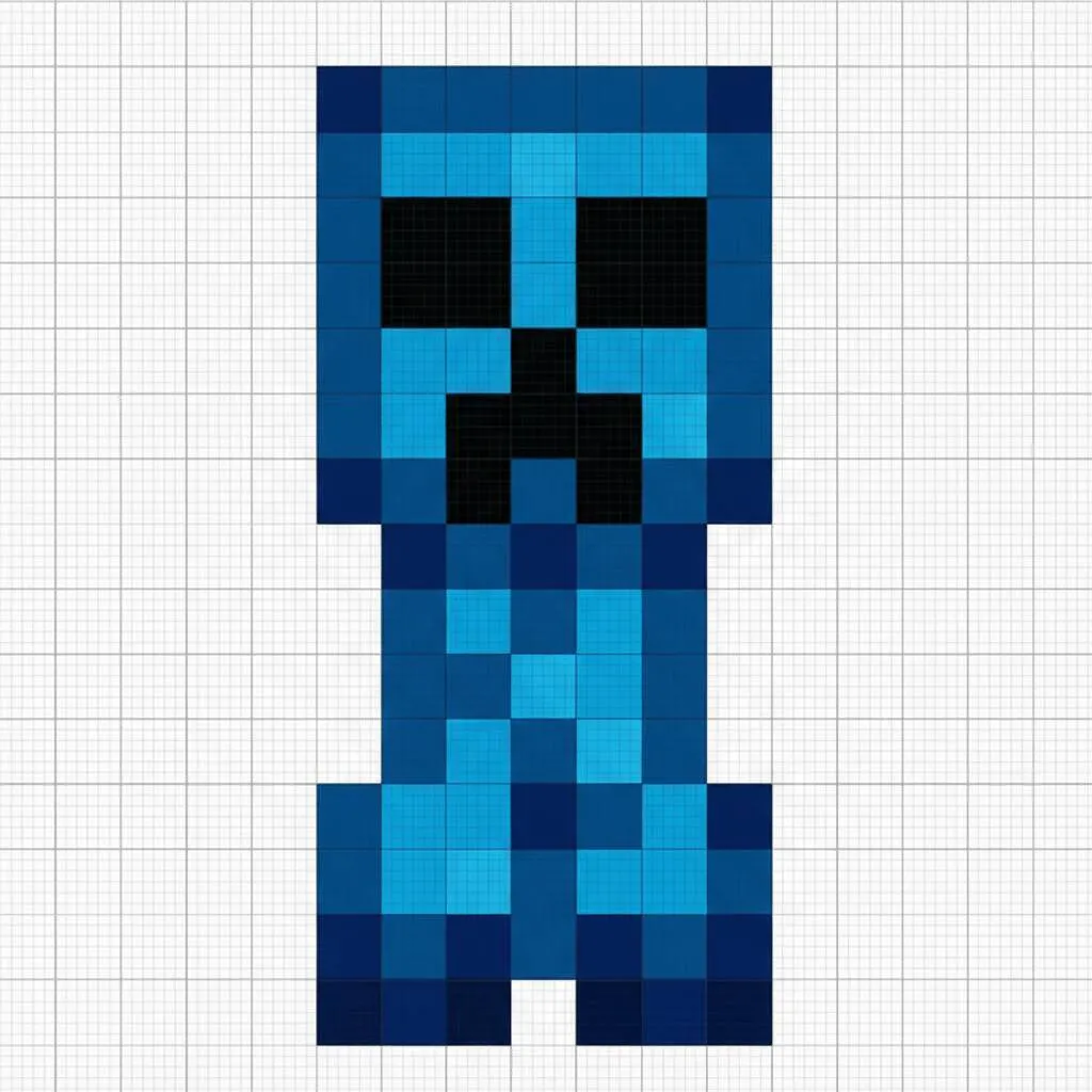 Pixel Art de Minecraft com desenho de Creeper Azul