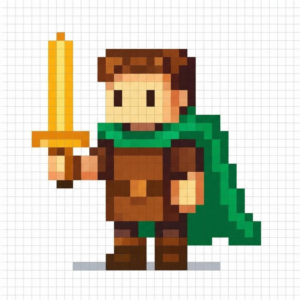 Pixel Art de Minecraft com desenho de personagem segurando espada