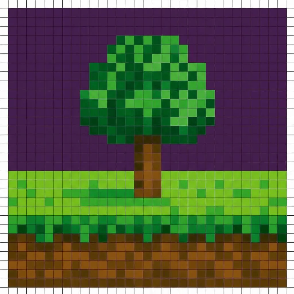 Pixel Art de Minecraft com desenho de árvore
