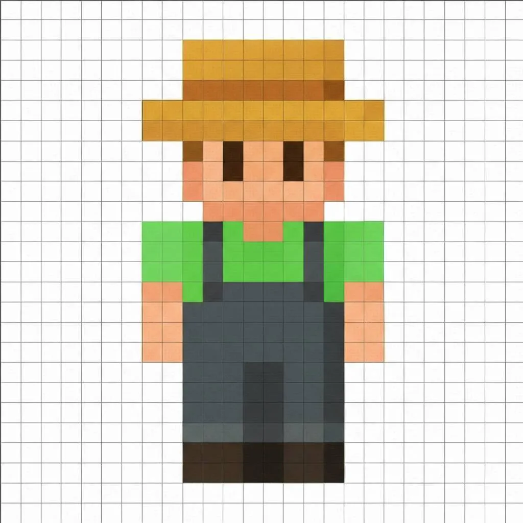 Pixel Art de Minecraft com desenho de personagem agricultor