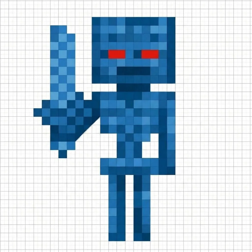 Pixel Art de Minecraft com desenho de esqueleto segurando espada