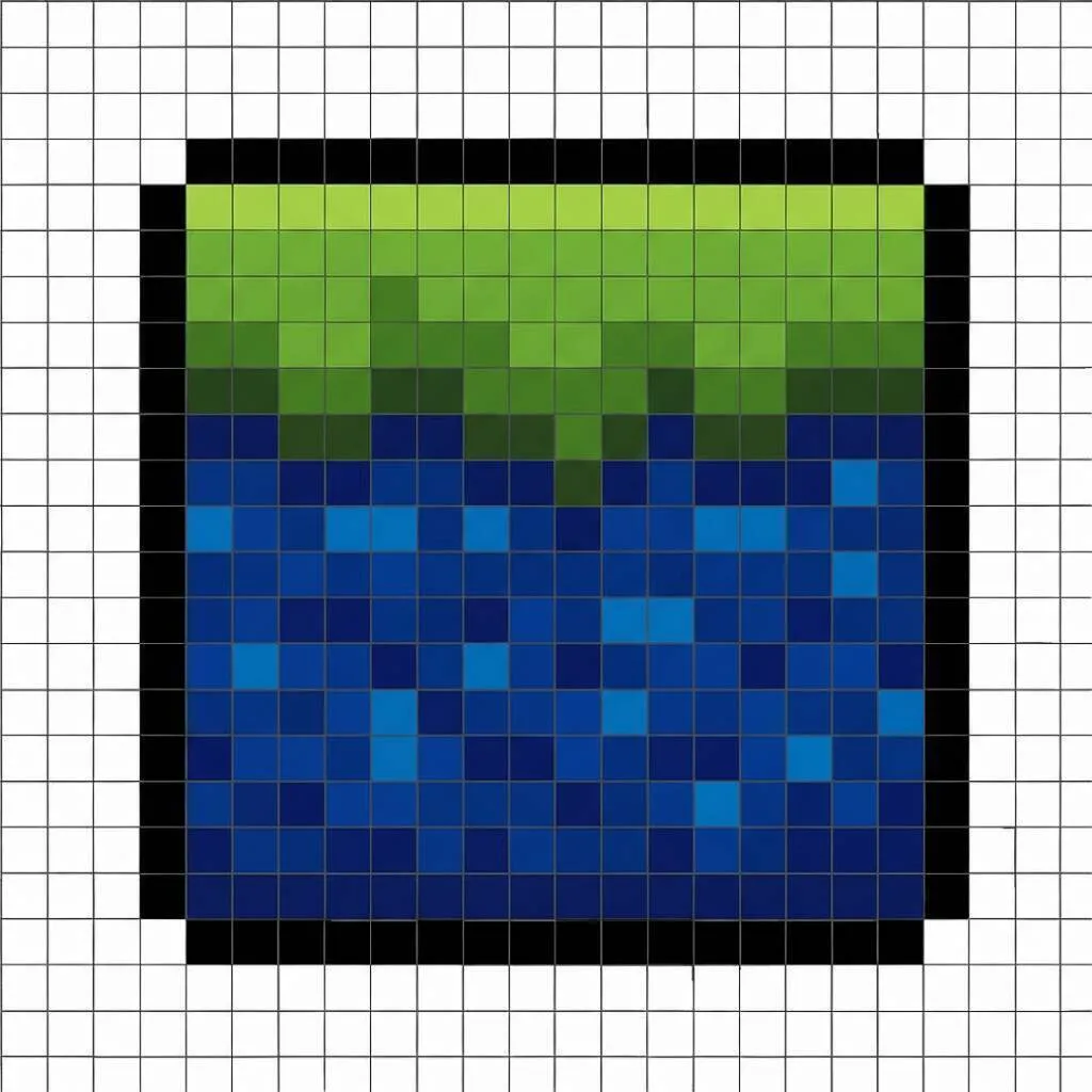 Pixel Art de Minecraft com desenho de água e grama