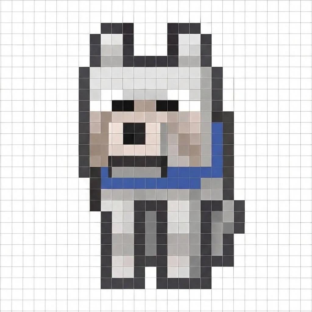 Pixel Art de Minecraft com desenho de lobo