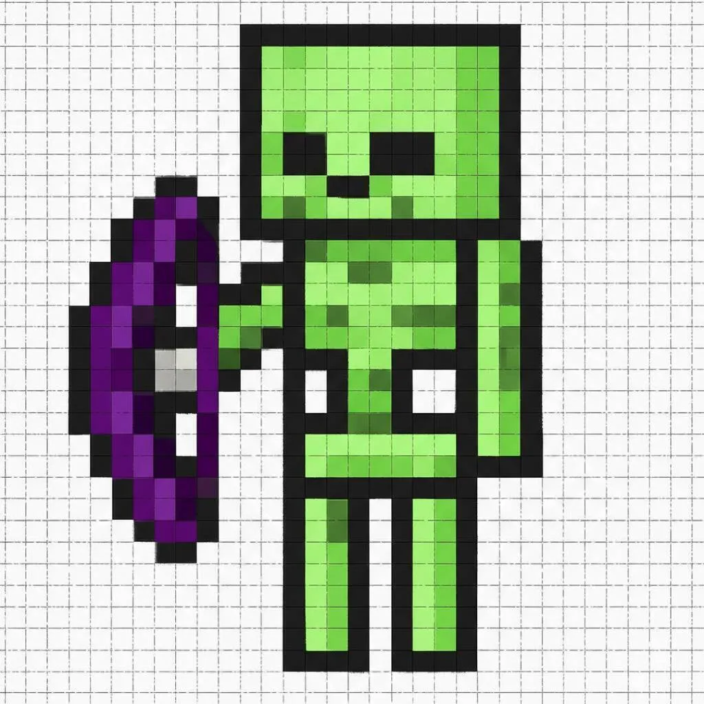 minecraft pixel art con diseño de personajes sosteniendo escudo