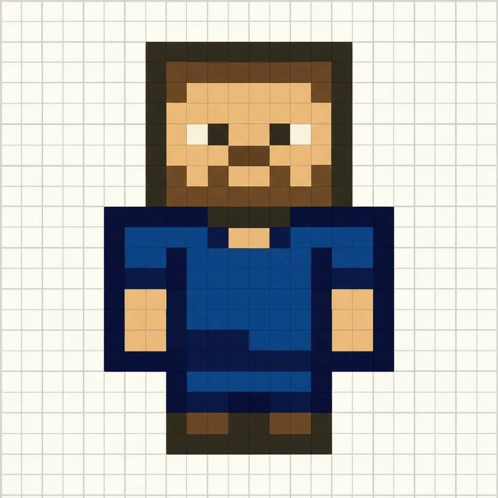 Píxeles de minecraft con diseño de personajes con camiseta azul