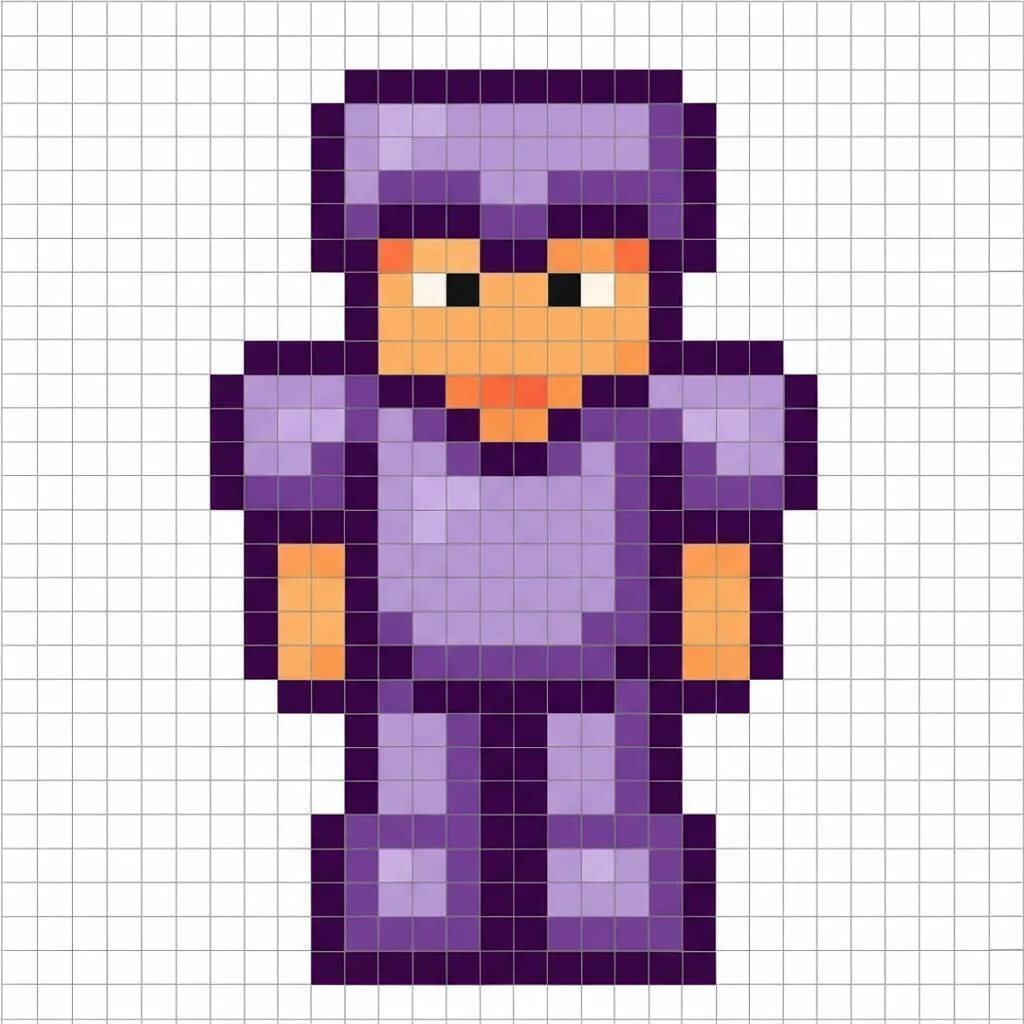 Pixel Art de Minecraft com desenho de personagem com armadura roxa