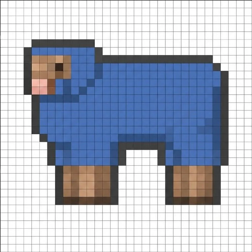 Pixel Art de Minecraft com desenho de ovelha azul