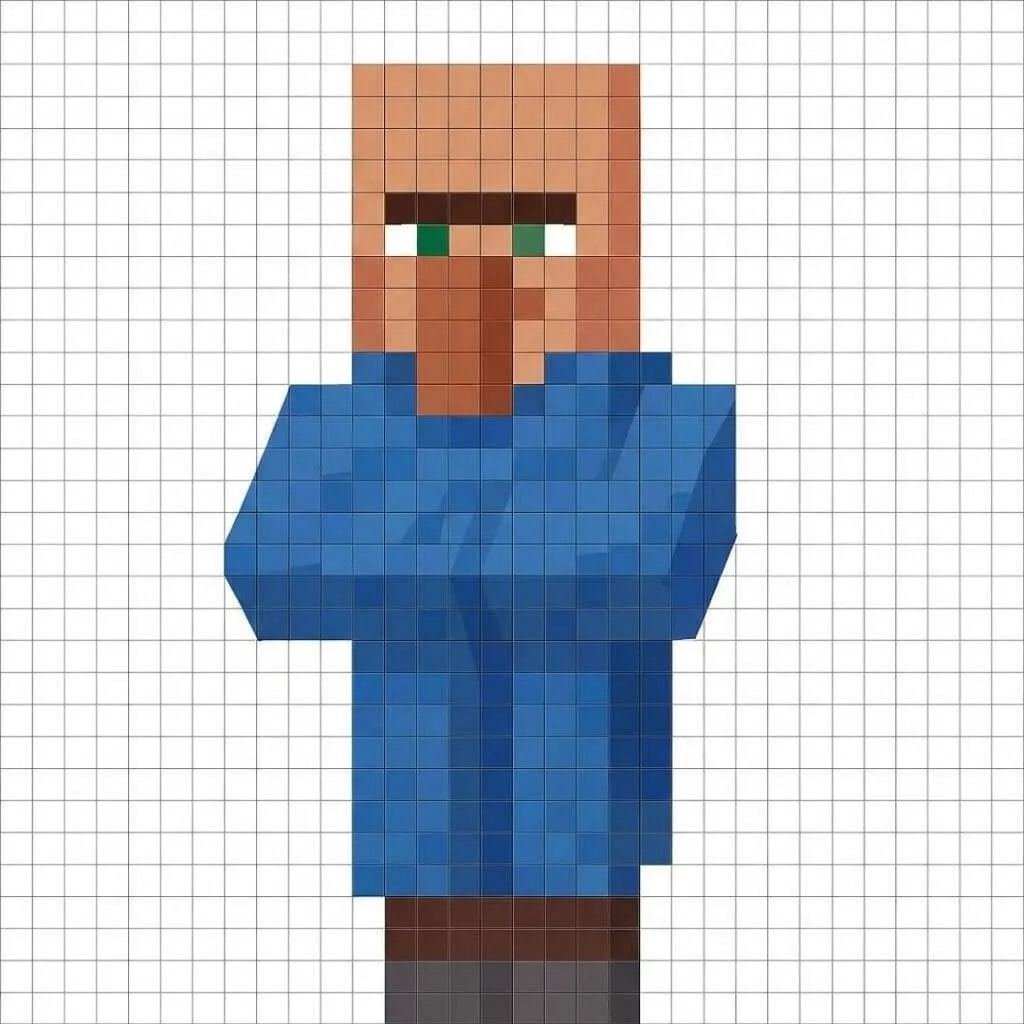Pixel Art de Minecraft com desenho de personagem com roupa azul