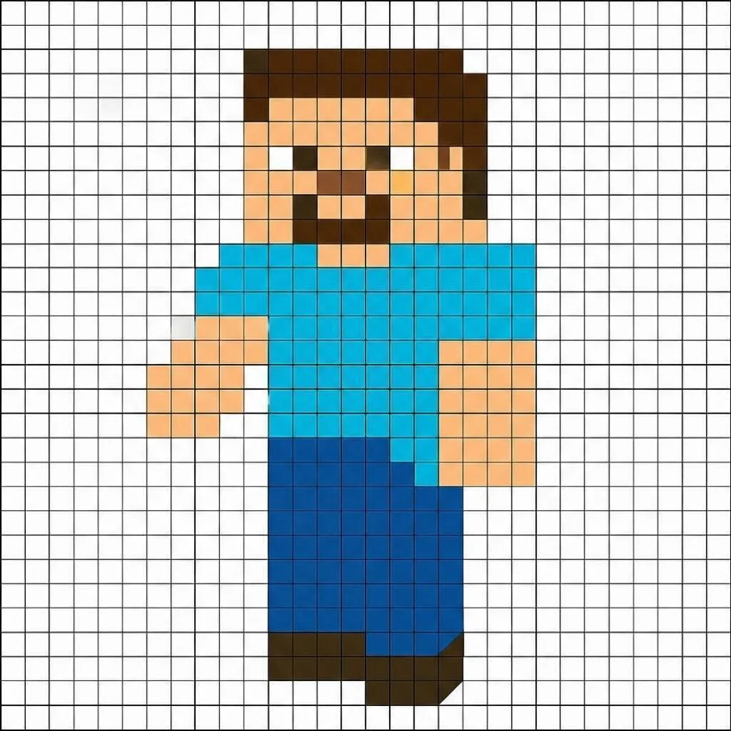 Pixel Art de Minecraft com desenho de personagem Steve