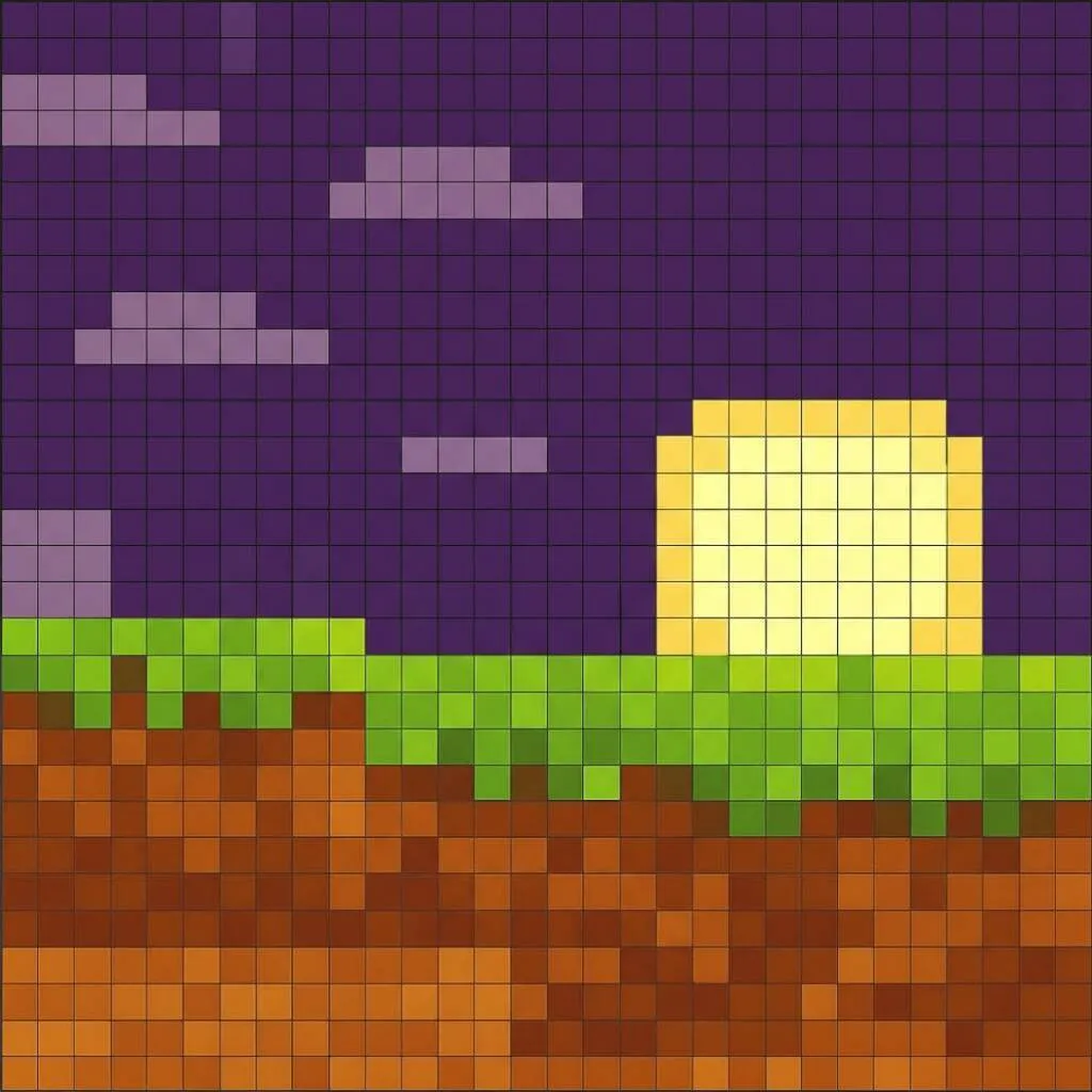 minecraft Pixel Art con dibujo de puesta de sol