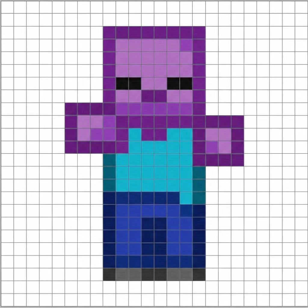 minecraft pixel art con diseño de personajes morados