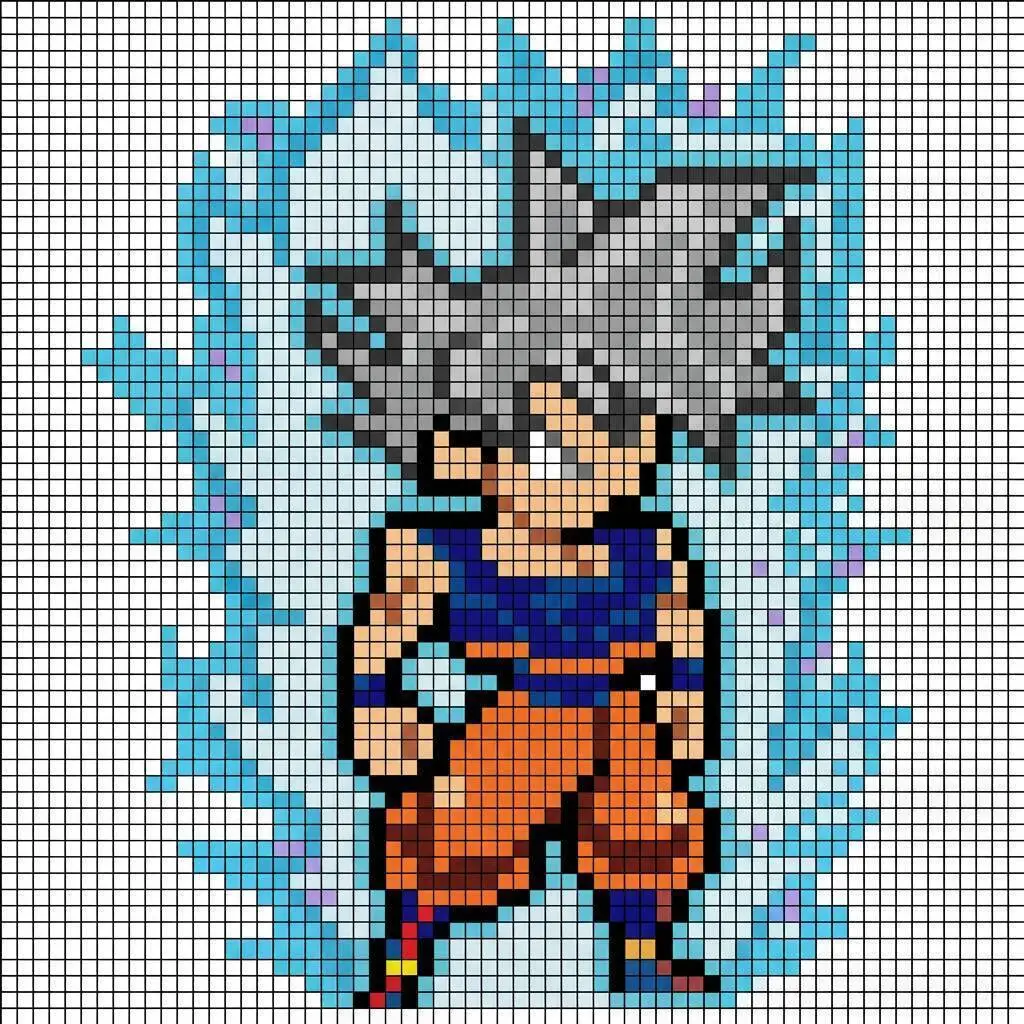 Pixel Art de Goku avec un design Ultra Instinct