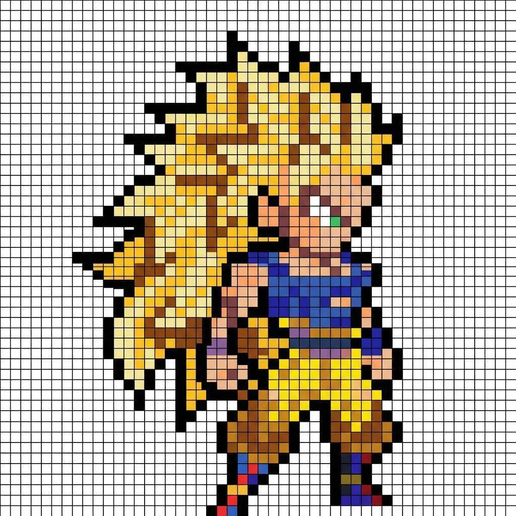 Pixel Art de Goku avec un design Super Saiyan 3