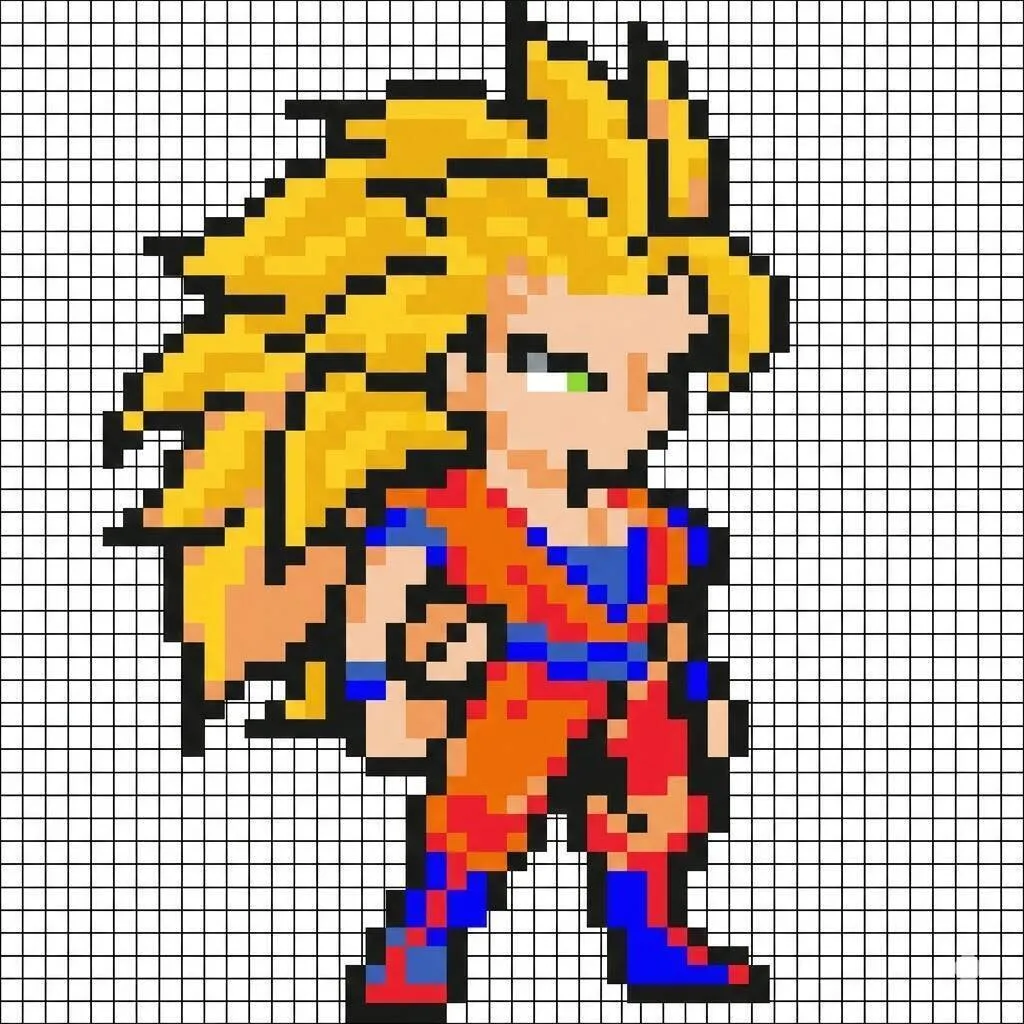 Pixel Art do Goku com desenho de Super Saiyan 2