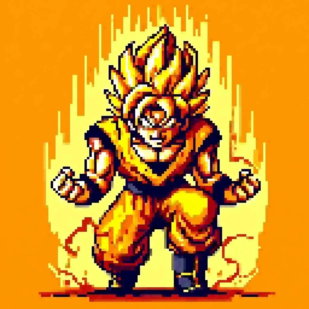 Pixel Art do Goku com desenho de Super Saiyan em ação