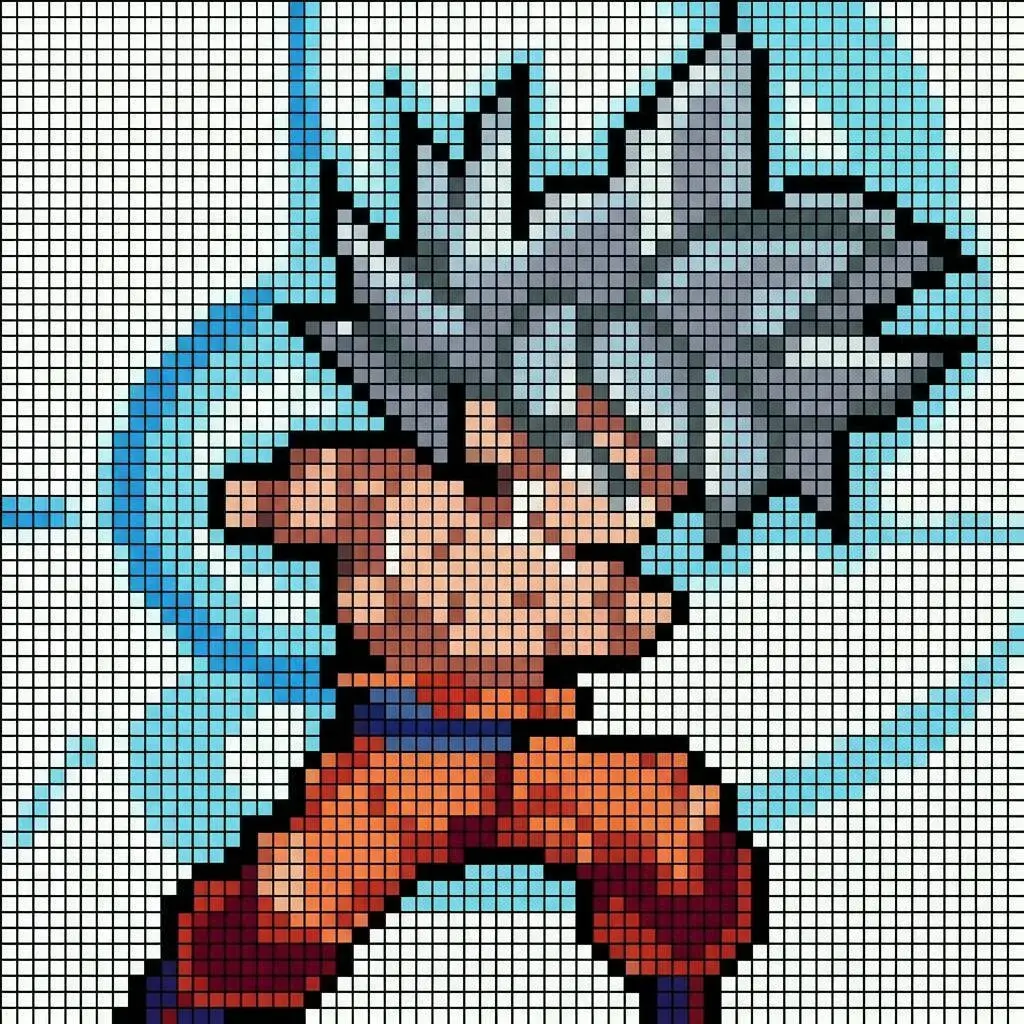 Pixel Art do Goku com desenho de Ultra Instinto