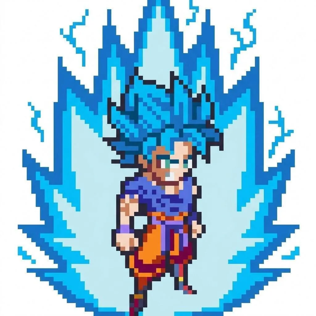 Pixel Art do Goku com desenho de Super Saiyan Blue