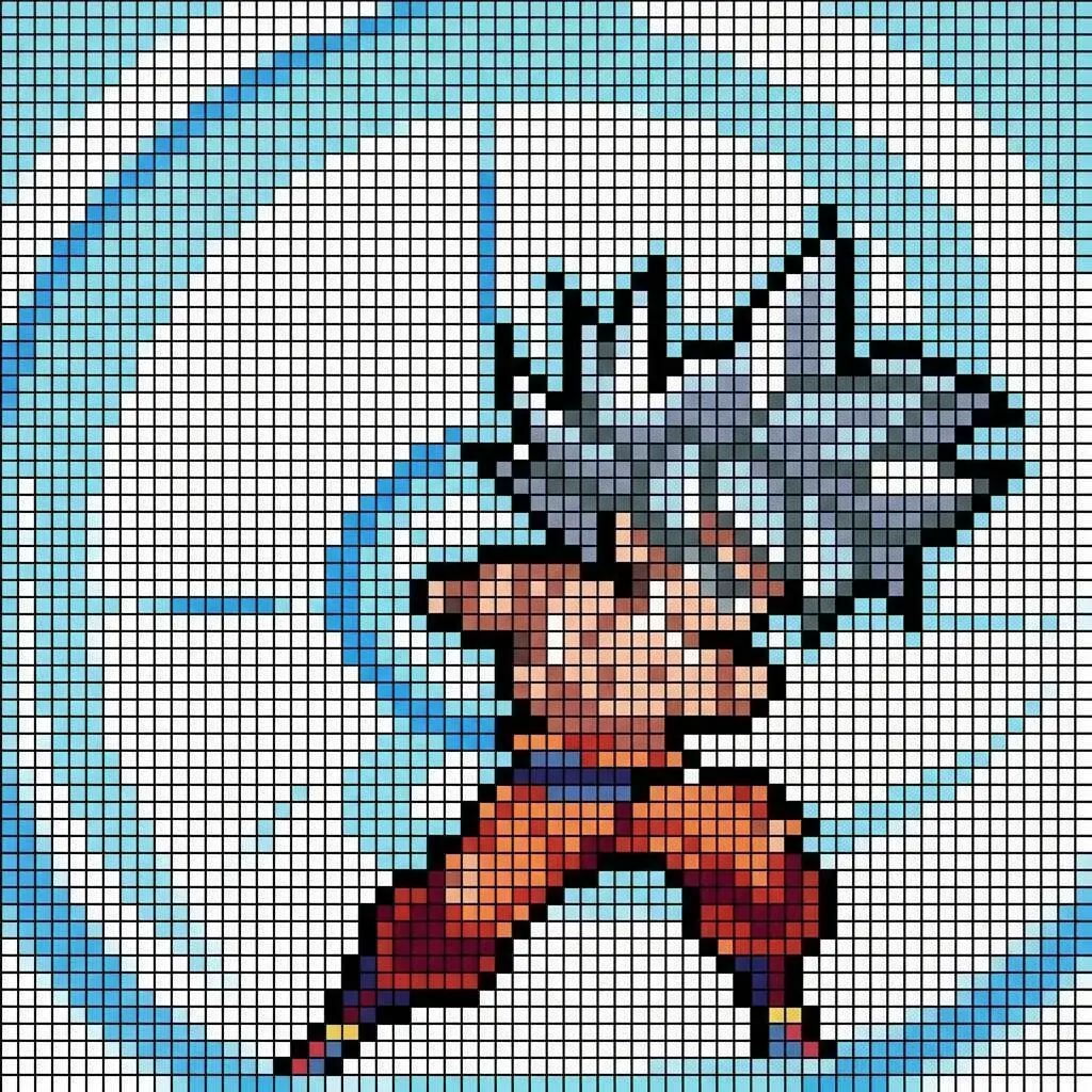 Pixel Art do Goku com desenho de Ultra Instinto