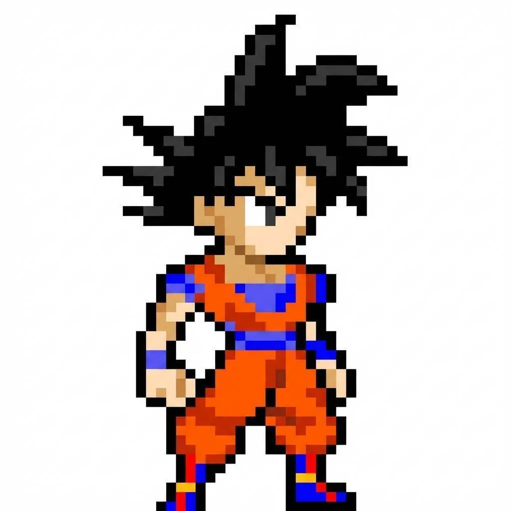 Pixel Art do Goku com desenho de personagem em pose de luta