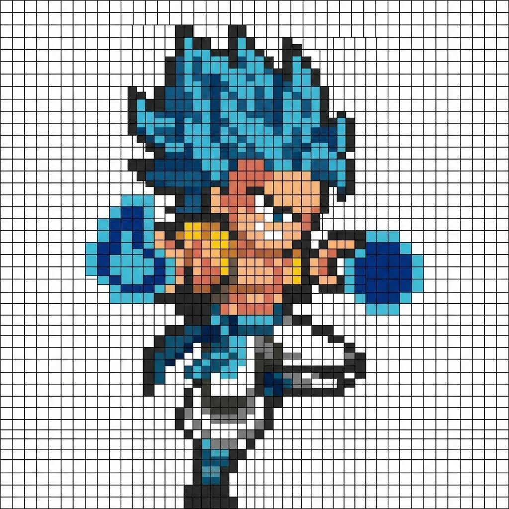 Pixel Art do Goku com desenho de Super Saiyan Blue