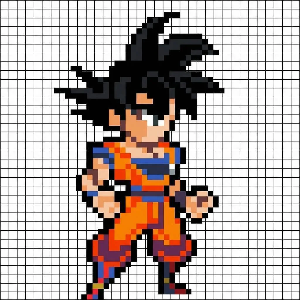 Pixel Art do Goku com desenho de personagem em ação