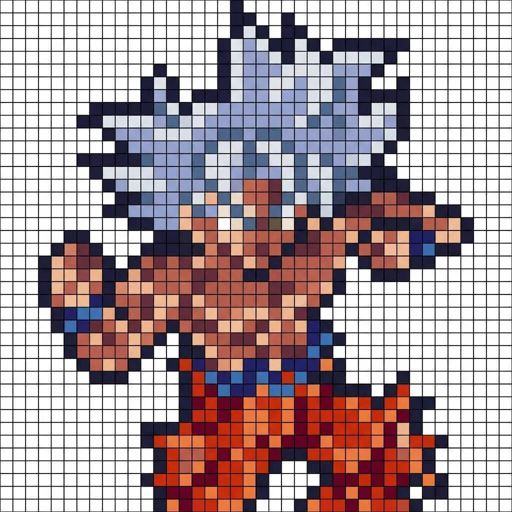 Pixel Art de Goku avec un design Ultra Instinct