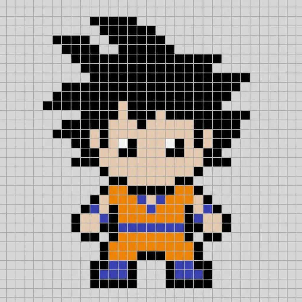 Pixel Art de Goku avec création de personnages enfants
