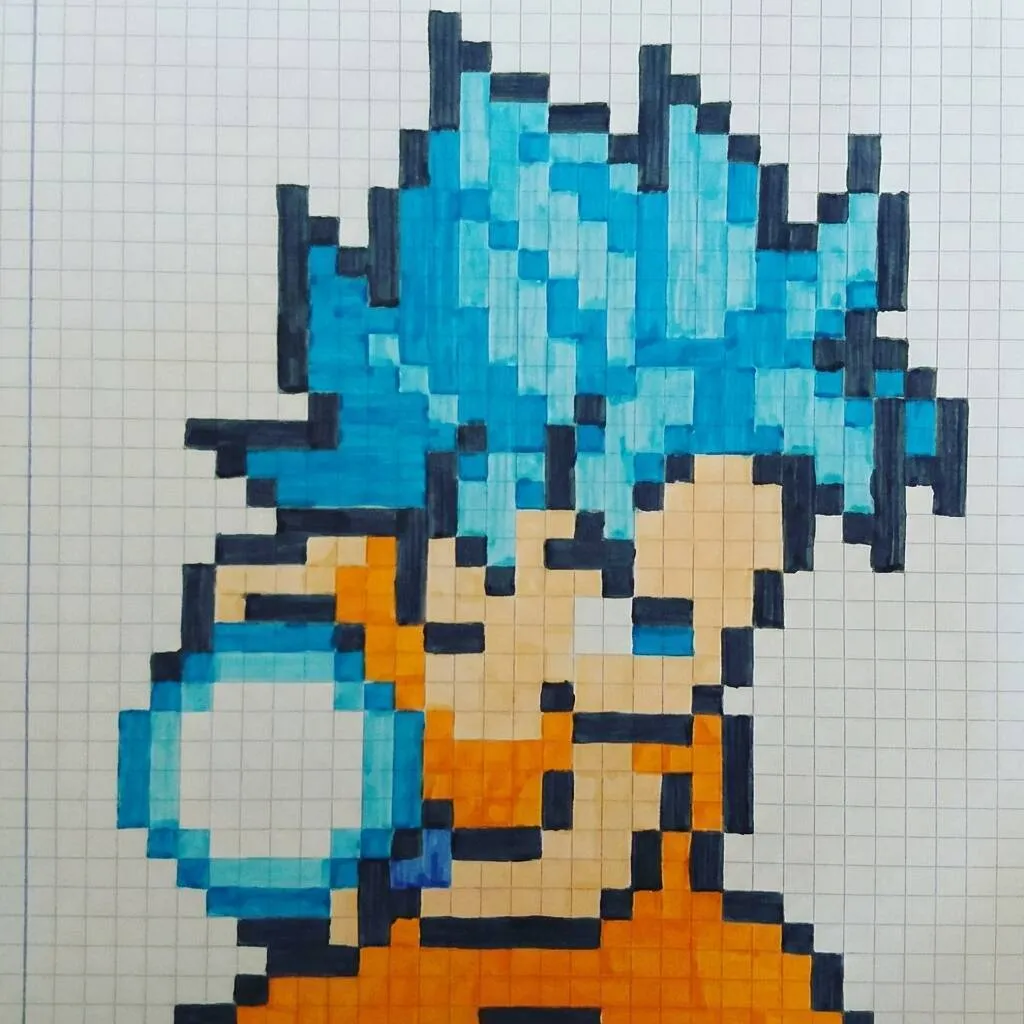 Pixel Art of Goku with Ultra Instinct design
