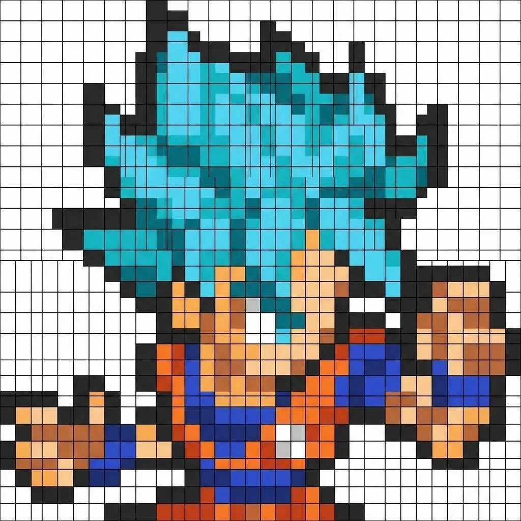Pixel Art of Goku with Super Saiyan Blue design