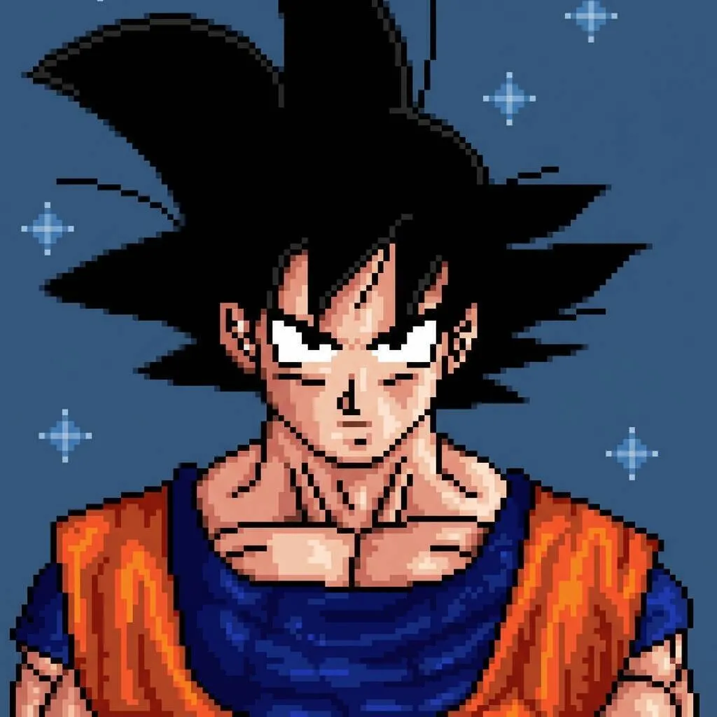 Pixel Art de Goku con diseño de personajes serio